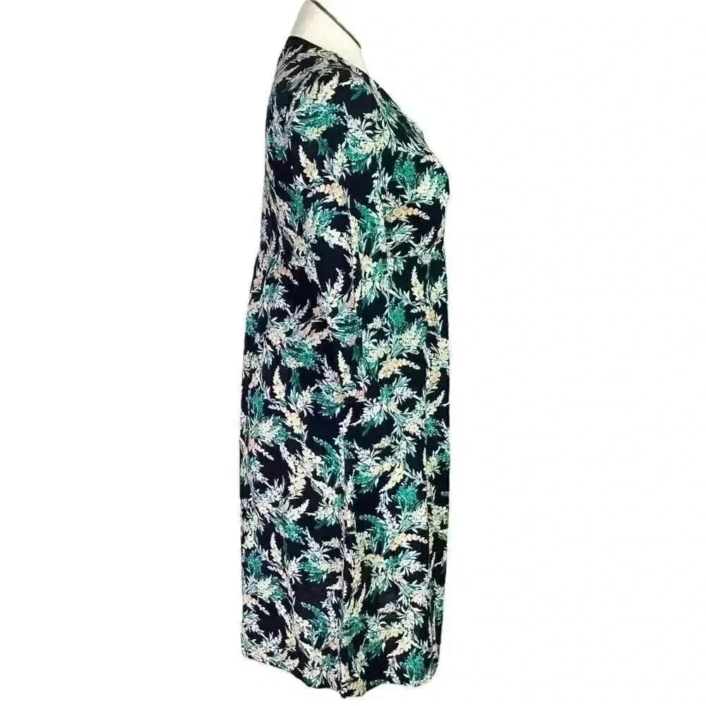 J. Jill Dress Womens S Blue Green Floral Cotton Puff Sleeve Pockets Midi - Picture 5 of 11